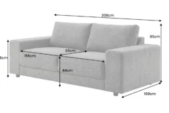 Großes Sofa LOFT 210cm grau Vogue Velours Samt 3-Sitzer Couch Taschenfederkern
