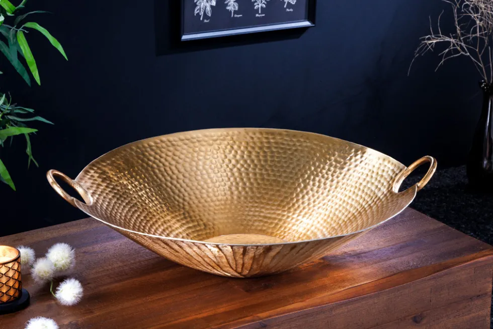 Handgearbeitete Deko Schale ORIENT 55cm gold Metall Hammerschlag Design