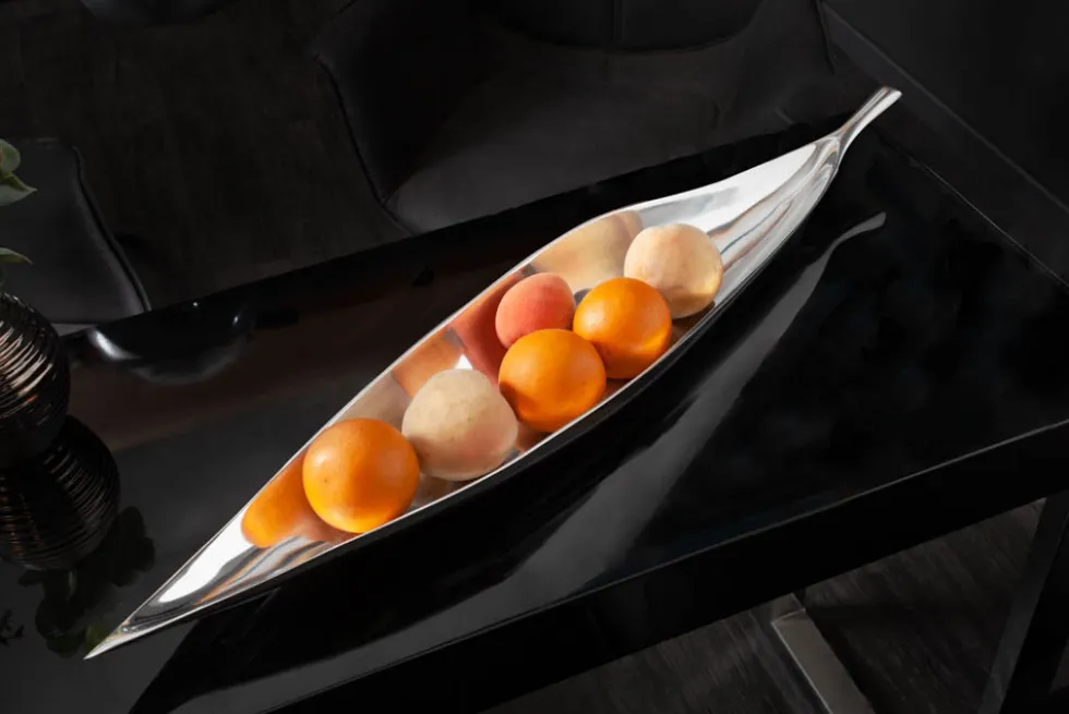 Handgearbeitete Deko Schale SILVER LEAF 80cm silber Aluminium