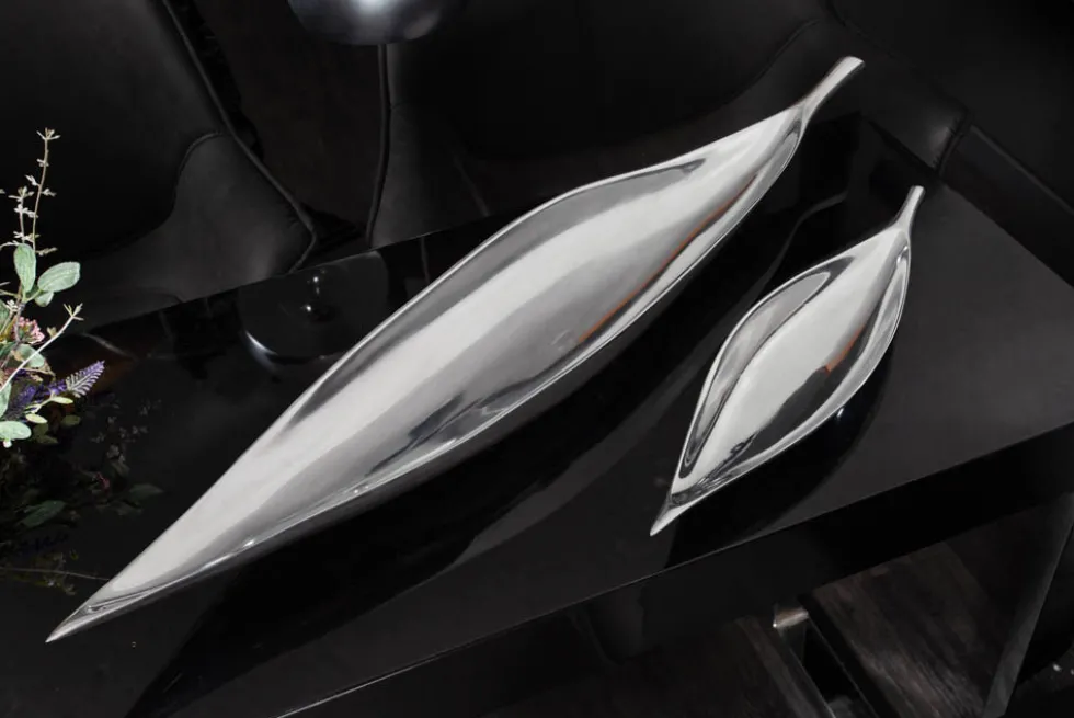 Handgearbeitete Deko Schale SILVER LEAF 80cm silber Aluminium