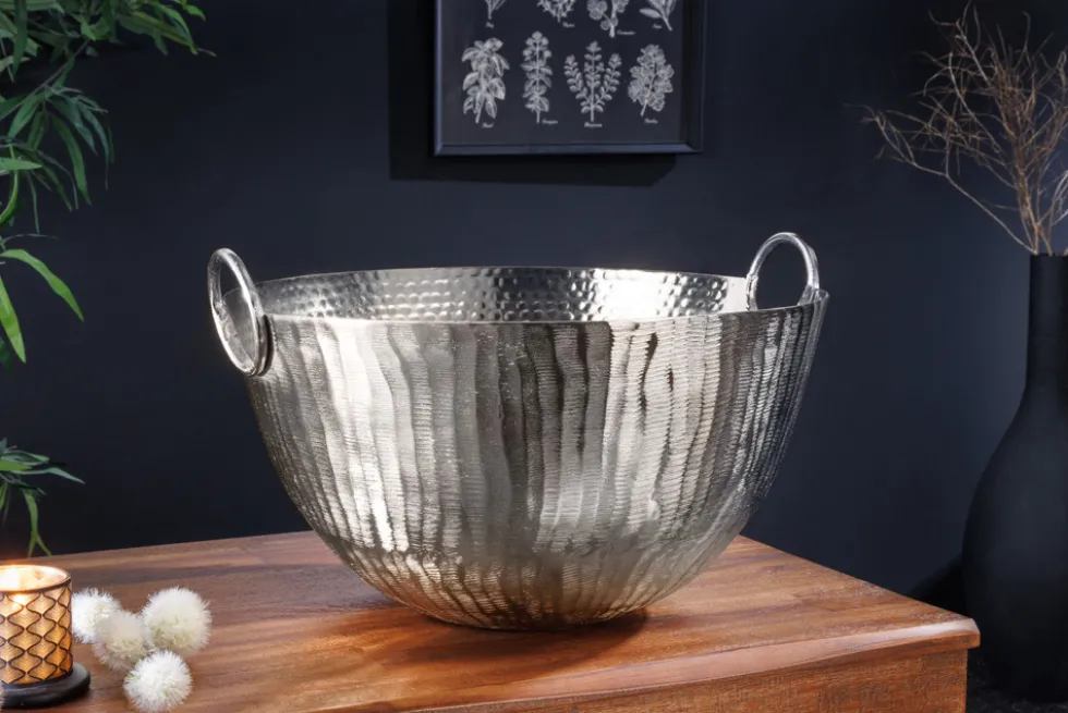 Handgearbeitete Deko Schale ORIENT 40cm silber Metall Hammerschlag Design