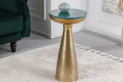 Handgearbeiteter Beistelltisch ELEMENTS 55cm gold grün Marmor rund