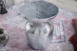 Handgearbeiteter Beistelltisch ORIENT 50cm silber Metall Hammerschlag Design rund