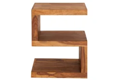 Handgearbeiteter Beistelltisch S 60cm braun Sheesham Massivholz stone finish Ablage