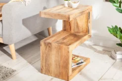 Handgearbeiteter Beistelltisch S 60cm Mango Massivholz mit Ablage variabel stellbar