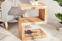 Handgearbeiteter Beistelltisch S 60cm Mango Massivholz mit Ablage variabel stellbar
