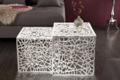 Handgearbeiteter Couchtisch ABSTRACT 49cm 2er Set silber im Gap Design