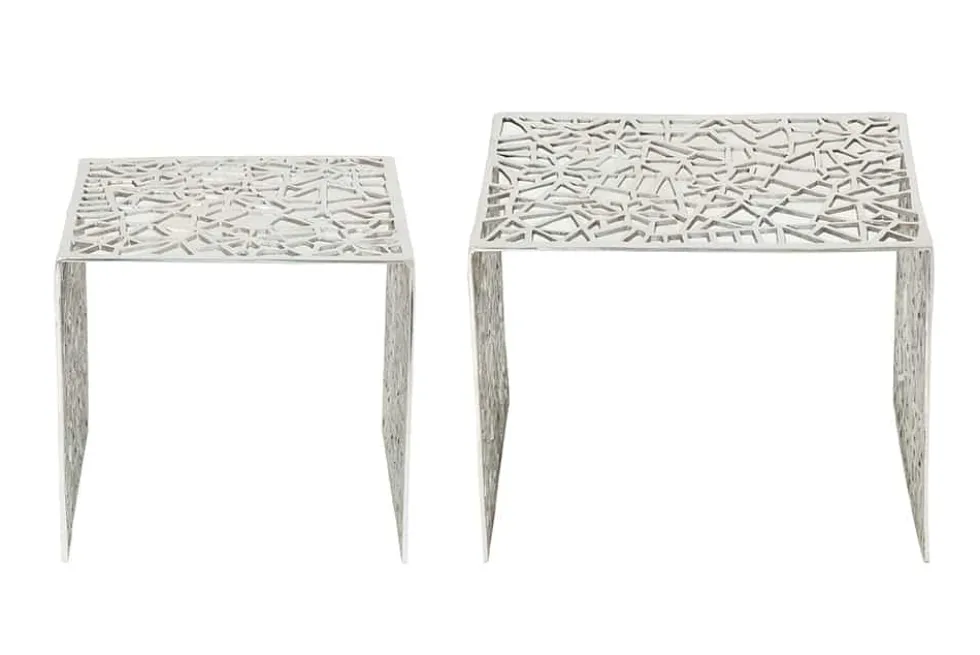 Handgearbeiteter Couchtisch ABSTRACT 49cm 2er Set silber im Gap Design
