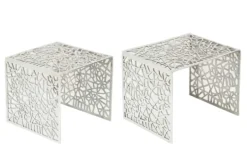 Handgearbeiteter Couchtisch ABSTRACT 49cm 2er Set silber im Gap Design