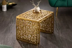 Handgearbeiteter Couchtisch ABSTRACT 50cm 2er Set gold im Gap Design