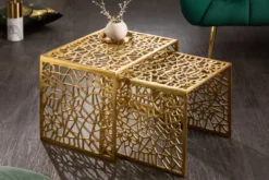 Handgearbeiteter Couchtisch ABSTRACT 50cm 2er Set gold im Gap Design