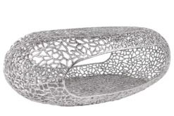 Handgearbeiteter Couchtisch ORGANIC 120cm silber Metall Blatt-Design mit Stauraum