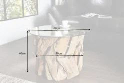 Handgearbeiteter Couchtisch RIVERSIDE 60cm Teakholz runde Glasplatte Massivholz