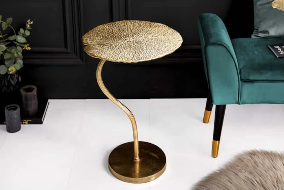 Handgearbeiteter Design Beistelltisch ABSTRACT LEAF 40cm gold