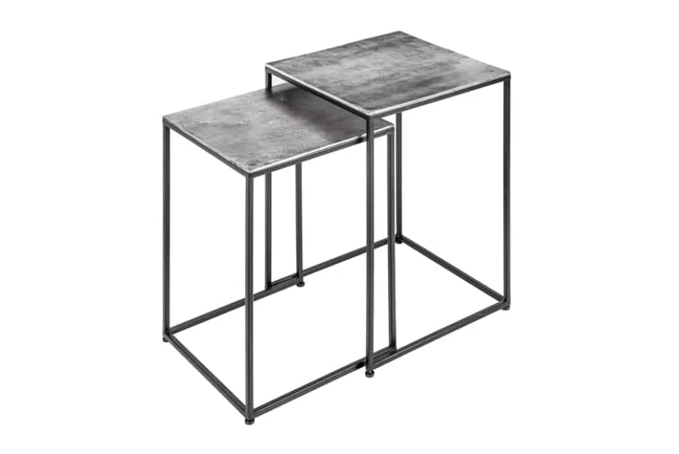 Handgearbeitetes Beistelltisch 2er Set ELEMENTS 40cm silber schwarz Couchtisch