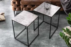 Handgearbeitetes Beistelltisch 2er Set ELEMENTS 40cm silber schwarz Couchtisch