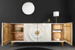 Handgearbeitetes Sideboard GOLDEN SUNSET 180cm weiß gold Mangoholz Metallbeine