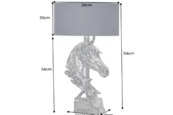 Handgearbeitete Tischlampe CABALLO 60cm silber schwarz Metall Baumwolle Pferde-Skulptur