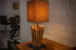 Handgearbeitete Treibholz Tischleuchte EUPHORIA 45cm braun mit Leinenschirm