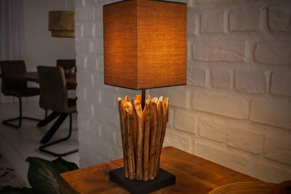 Handgearbeitete Treibholz Tischleuchte EUPHORIA 45cm braun mit Leinenschirm
