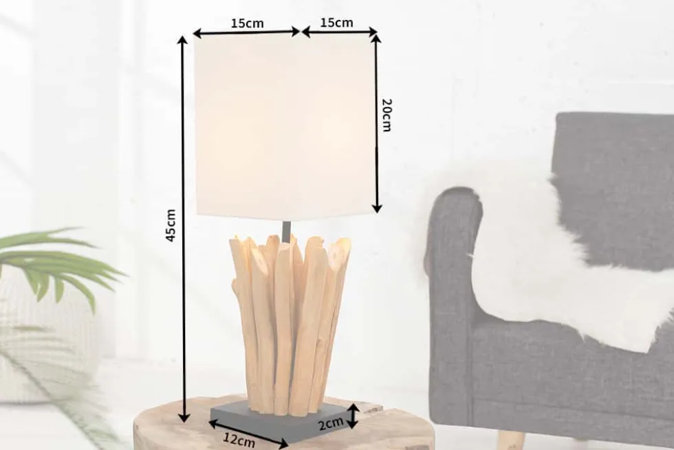 Handgearbeitete Treibholz Tischleuchte EUPHORIA 45cm beige mit Leinenschirm