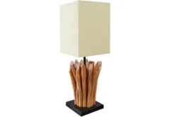 Handgearbeitete Treibholz Tischleuchte EUPHORIA 45cm beige mit Leinenschirm