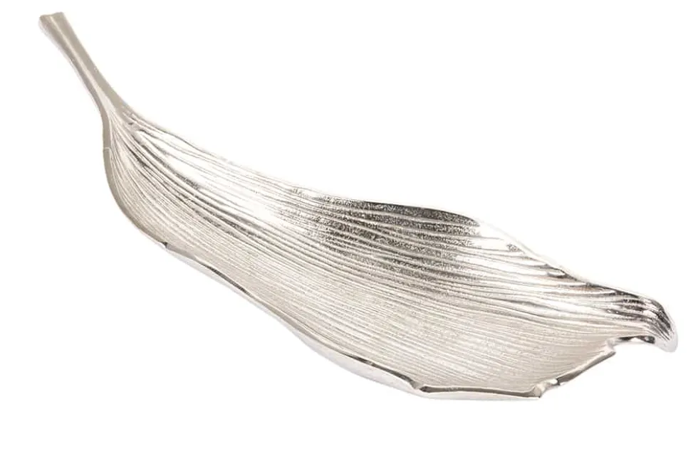 Handgefertigte Deko Schale ABSTRACT LEAF 65cm silber Aluminium