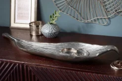 Handgefertigte Deko Schale ABSTRACT LEAF 65cm silber Aluminium