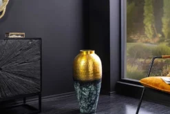 Handgefertigte Deko Vase ORIENT M 50cm gold Metall mit Patina Hammerschlag Design