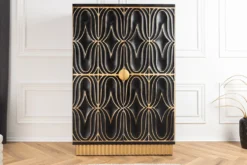 Handgefertigter Barschrank PIAZZA SAN MARCO 140cm grau gold Mangoholz massiv 3D-Design