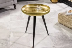 Handgefertigter Beistelltisch ORIENT 55cm messing gold rund Metall Hammerschlag Design