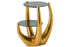 Handgefertigter Beistelltisch LEVELS 50cm gold antik Schwarzglas schwarz Metall