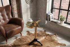 Handgefertigter Beistelltisch OCEAN 75cm gold schwarz Glasplatte Metall maritim rund