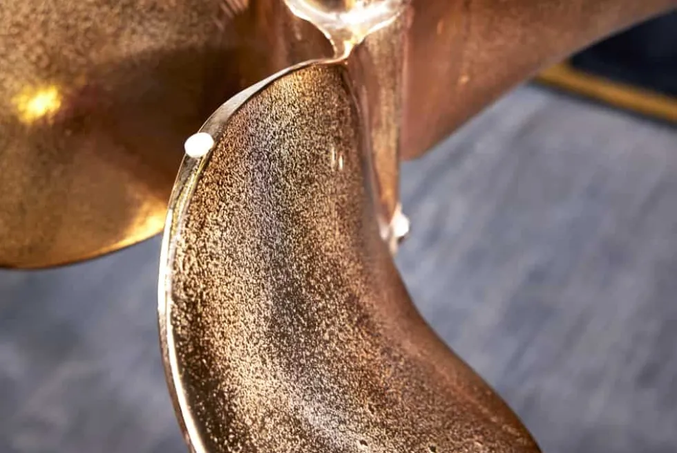 Handgefertigter Beistelltisch OCEAN 75cm gold schwarz Glasplatte Metall maritim rund