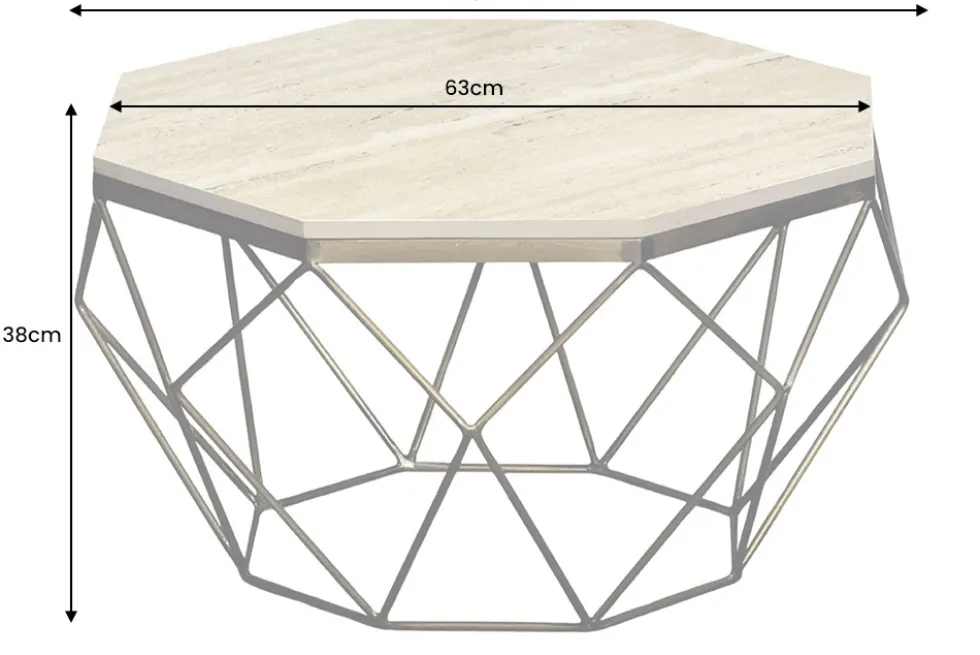Handgefertigter Couchtisch DIAMOND 70cm beige Travertin messing Eisen