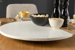 Handgefertigter Drehteller SERVANT 50cm weiß natur Marmor Mangoholz Dekoplatte rund