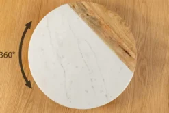 Handgefertigter Drehteller SERVANT 50cm weiß natur Marmor Mangoholz Dekoplatte rund