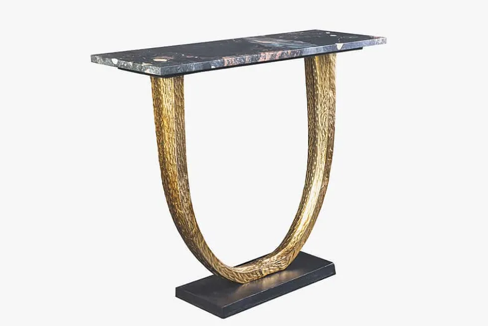 Handgefertigter Konsolentisch OMEGA 80cm schwarz Marmor gold Metall