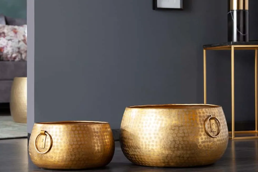 Handgefertigte Schalen 2er Set ORIENT gold Blumentopf im Hammerschlagdesign