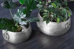 Handgefertigte Schalen 2er Set ORIENT silber Blumentopf im Hammerschlagdesign
