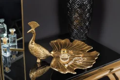 Handgefertigte Servierplatte WILDLIFE PEACOCK 40cm gold Metall Pfauen-Skulptur