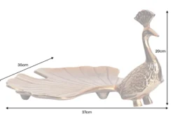 Handgefertigte Servierplatte WILDLIFE PEACOCK 40cm gold Metall Pfauen-Skulptur