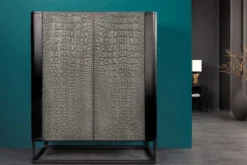 Handgefertigtes Highboard CROCO 120cm grau schwarz Mangoholz massiv 3D-Design