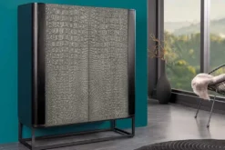 Handgefertigtes Highboard CROCO 120cm grau schwarz Mangoholz massiv 3D-Design