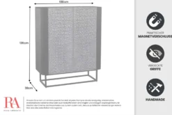 Handgefertigtes Highboard CROCO 120cm braun Mangoholz massiv 3D-Design