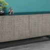 Handgefertigtes Sideboard CROCO 180cm grau schwarz Mangoholz mit 3D Schnitzereien massiv Metall