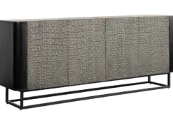 Handgefertigtes Sideboard CROCO 180cm grau schwarz Mangoholz mit 3D Schnitzereien massiv Metall