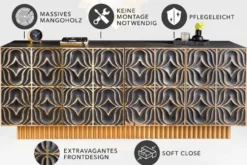Handgefertigtes Sideboard PIAZZA SAN MARCO 180cm grau gold Mangoholz massiv 3D-Design