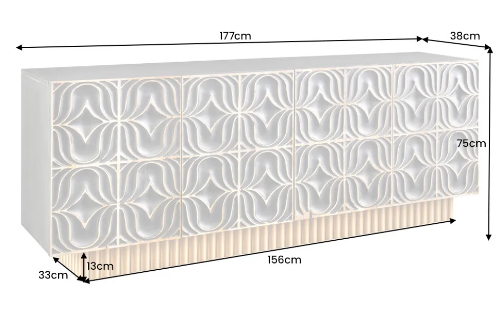 Handgefertigtes Sideboard PIAZZA SAN MARCO 180cm grau gold Mangoholz massiv 3D-Design