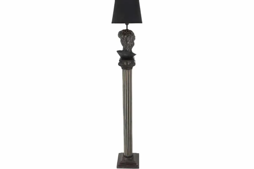 Handgefertigte Stehlampe DAVID 120cm schwarz mit Büste Stoffschirm
